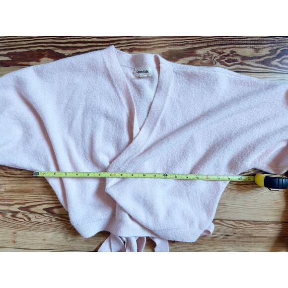 Nordstrom Open Edit Light Pink V Neck Wrap Front Waist Tie Long Sleeve Top SM - Picture 9 of 10